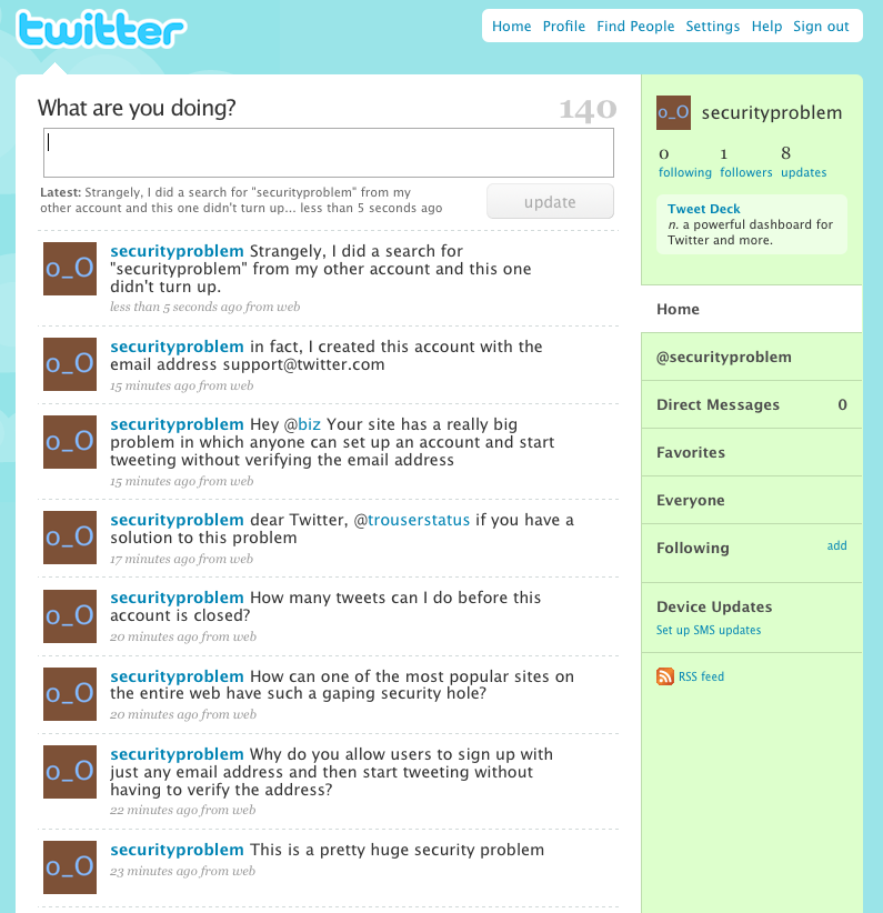 this is a screenshot from an account I created with the email address support@twitter.com