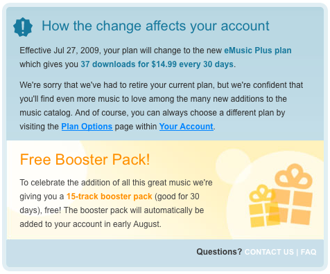 emusic plan change My new plan